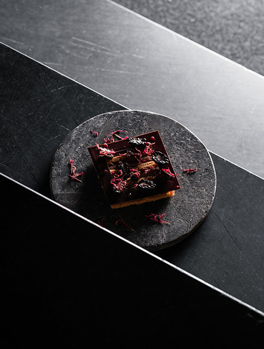 Dessert chocolaté gourmand servi pour la Saint-Valentin au restaurant Dans le Noir ?